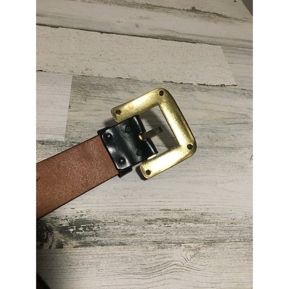 Handmade by Calderon black leather 24” belt with gold tone & leather buckle - Picture 5 of 6